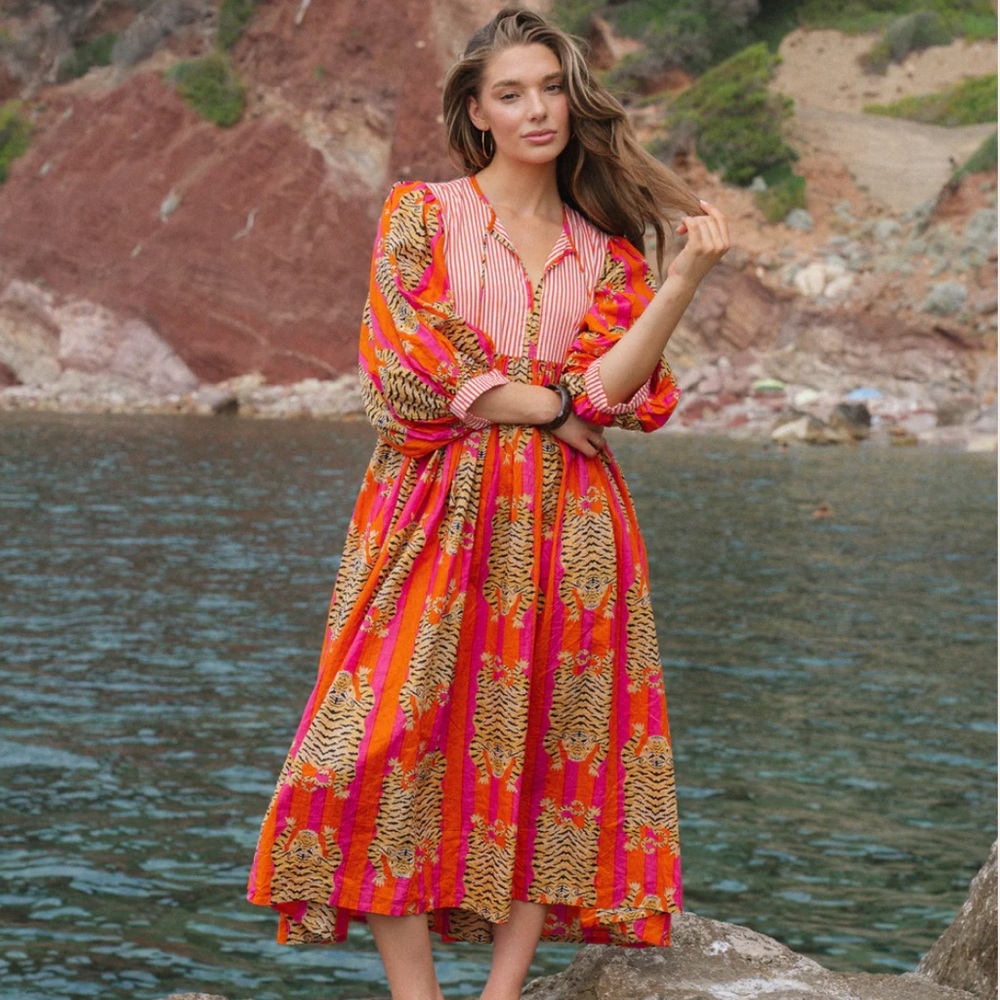 House of Sundar Tara Midi Dress Red Tigress